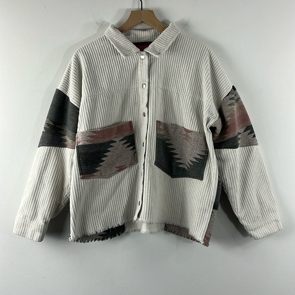 Time After Time Aztec Southwestern Print Cream Corduroy Jackets Womens Size L - Picture 1 of 15